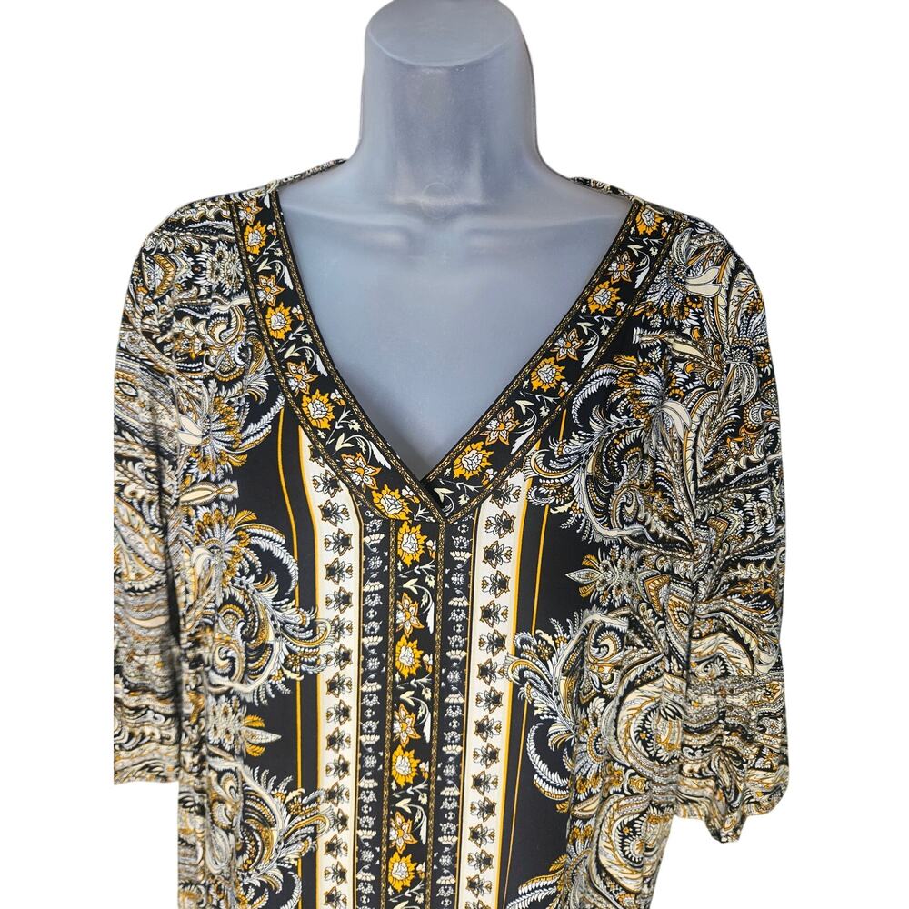 JM Collection Sheath Dress Black Gold Sz XL 3/4 Bell Sleeves - Picture 3 of 8